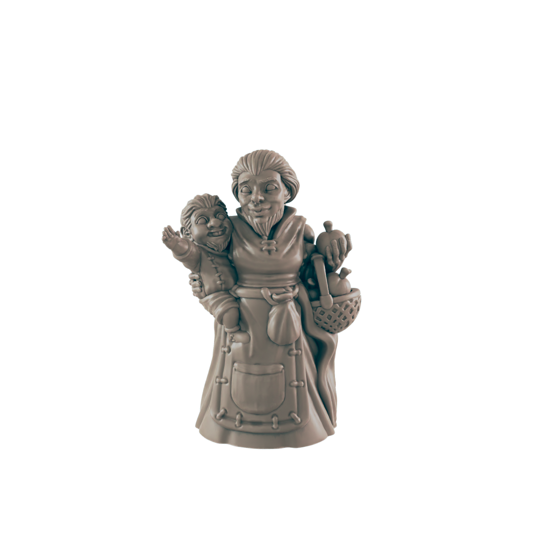 Dwarf Mini | BEARDED Mother and Child | Female Townsfolk NPC Figure | DnD Wargaming Mini | RPG Character | 32mm Scale Model | for Dungeons and Dragons, Pathfinder, etc.