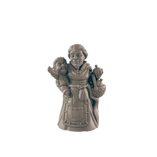 Dwarf Mini | BEARDED Mother and Child | Female Townsfolk NPC Figure | DnD Wargaming Mini | RPG Character | 32mm Scale Model | for Dungeons and Dragons, Pathfinder, etc.