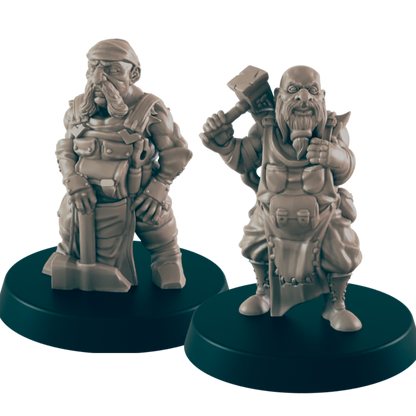 Dwarven Blacksmith Twins | Dwarf Brothers | Dungeons and Dragons NPC Figure | Pathfinder DnD Wargaming RPG Character | 32mm Scale Model