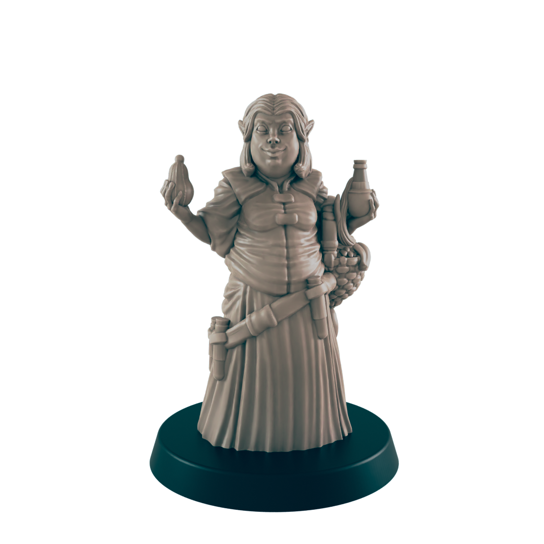 Elf Mini | Chubby Female Herbalist | Dungeons and Dragons NPC Figure | Pathfinder DnD Wargaming RPG Character | 32mm Scale Model