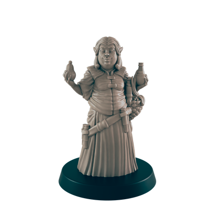 Elf Mini | Chubby Female Herbalist | Dungeons and Dragons NPC Figure | Pathfinder DnD Wargaming RPG Character | 32mm Scale Model