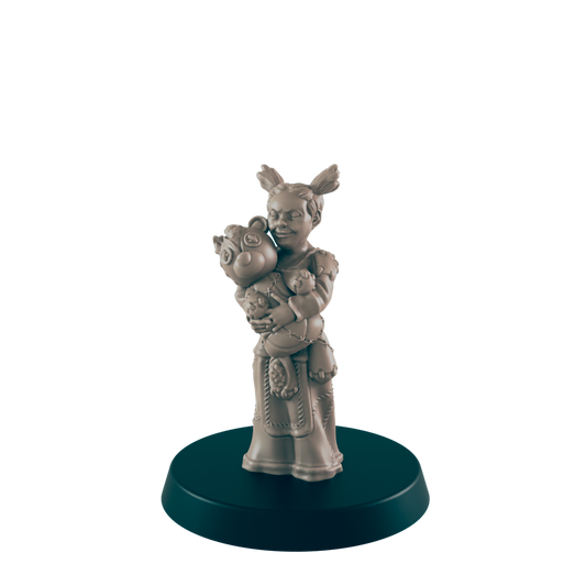 Human Mischevious Girl Mini | Child w/ Toy | Kid Female Townsfolk NPC Figure | DnD Wargaming Mini | RPG Character | 32mm Scale Model | for Dungeons and Dragons, Pathfinder, etc.