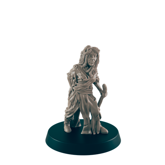 Elf Mini | Destitute & Homeless | Female Townsfolk NPC Figure | DnD Wargaming Mini | RPG Character | 32mm Scale Model | for Dungeons and Dragons, Pathfinder, etc.