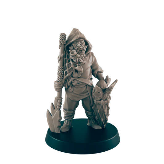 Half Orc Mini | Fisherman w/ Bounty | Male Monster Townsfolk NPC Figure | DnD Wargaming Mini | RPG Character | 32mm Scale Model | for Dungeons and Dragons, Pathfinder, etc.