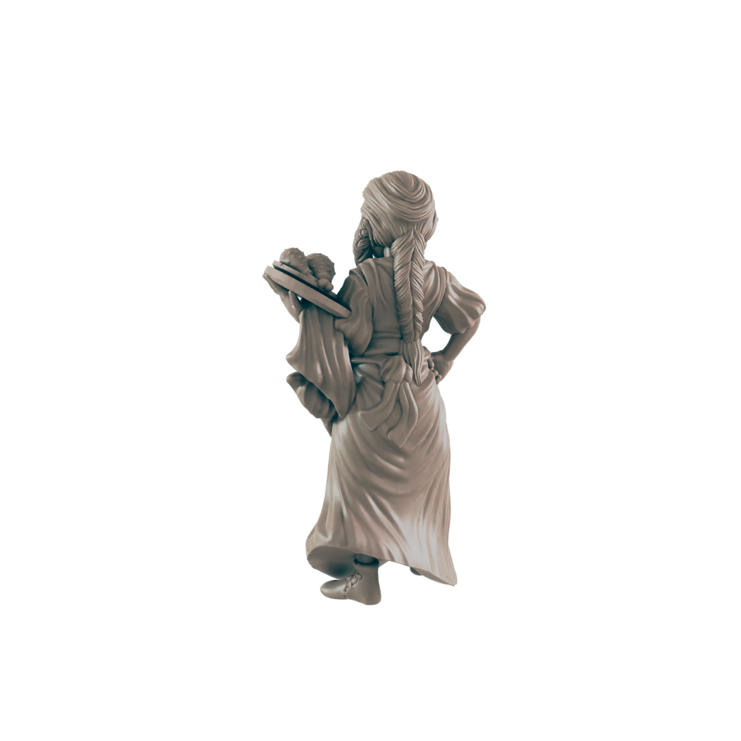 Half Orc Mini | Barmaid Waitress  | Female Monster Townsfolk NPC Figure | DnD Wargaming Mini | RPG Character | 32mm Scale Model | for Dungeons and Dragons, Pathfinder, etc.