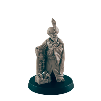Human Mini | Snake Oil Salesman / Alchemist | Male Townsfolk NPC Figure | DnD Wargaming Mini | RPG Character | 32mm Scale Model | for Dungeons and Dragons, Pathfinder, etc.
