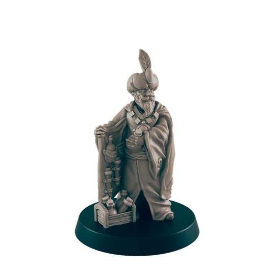 Human Mini | Snake Oil Salesman / Alchemist | Male Townsfolk NPC Figure | DnD Wargaming Mini | RPG Character | 32mm Scale Model | for Dungeons and Dragons, Pathfinder, etc.
