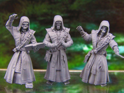 3pc Undead Skeletons Acolyte Cultists Dark Wizard Sorcerer Mini Miniatures