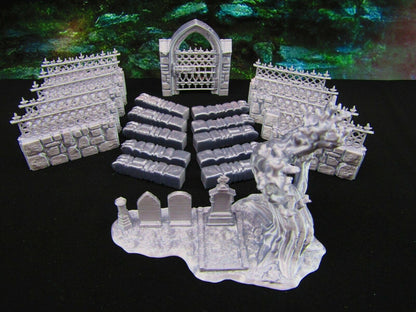 21pc Wrought Iron Fencing Set Family Burials Graveyard Cemetery Scatter Terrain