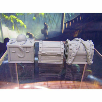 3pc Pirate Sailor Themed Treasure Chests Loot Scenery Scatter Terrain Props