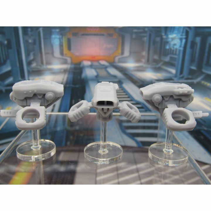 Lot of 3 Sentry Drones w/ Flight Stands Mini Miniature 3D Printed Figure Model