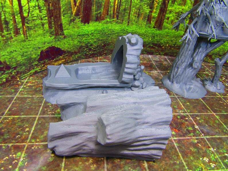 Hollowed Log Tree House Pair Set Scatter Terrain Scenery 3D Printed Figure Model