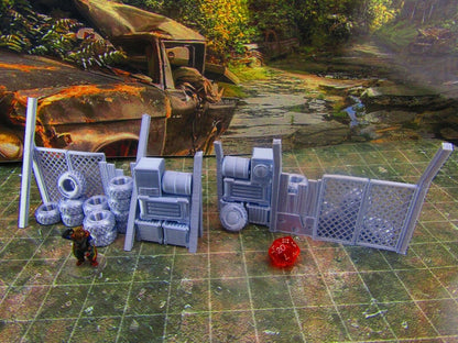 2pc Junk Wall Settlement Barricade w/ Tires  E Scatter Terrain Scenery Wasteland