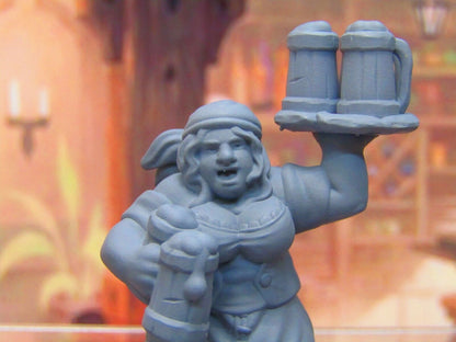Dwarven Female Waitress Bartender Mini Miniature Dwarf 3D Printed Model 28/32mm
