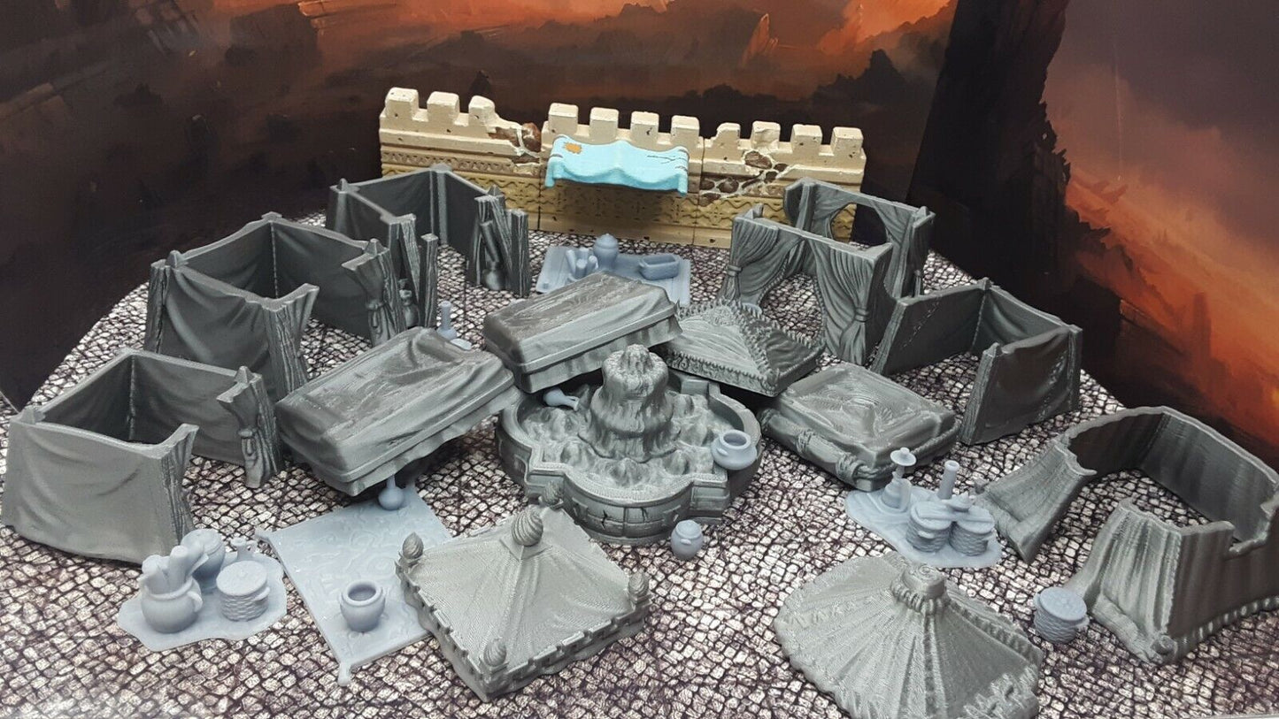 32 Piece Large Street Market Bazaar Set Scatter Terrain Tabletop Gaming Scenery