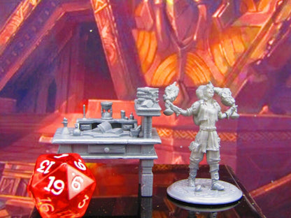 Female Alchemist Mad Scientist & Workshop Desk Mini Miniature Model Character