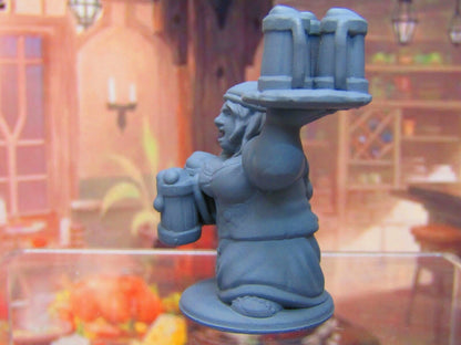 Dwarven Female Waitress Bartender Mini Miniature Dwarf 3D Printed Model 28/32mm