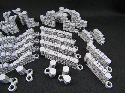 26pc DungeonSticks Ruined Stone Walls Map Building Tile Set Scenery Terrain