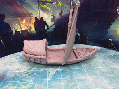 Skiff Ship Sail Boat w/ Shelter Scatter Terrain Scenery 3D Printed Model 28/32mm