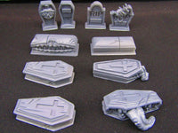 
              10pc Mimic Graveyard Tombstone Coffin Set Mini Miniature Model Character Figure
            
