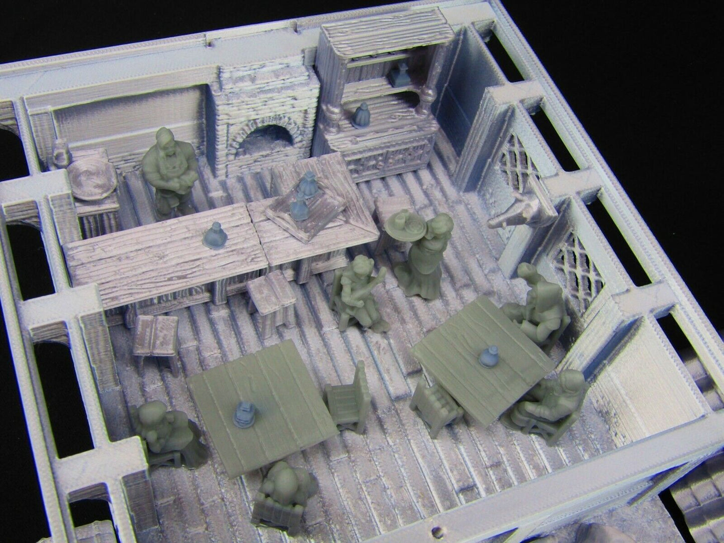 Furnished Bar Tavern Building w/ Patrons Scatter Terrain Scenery 3D Printed Mini