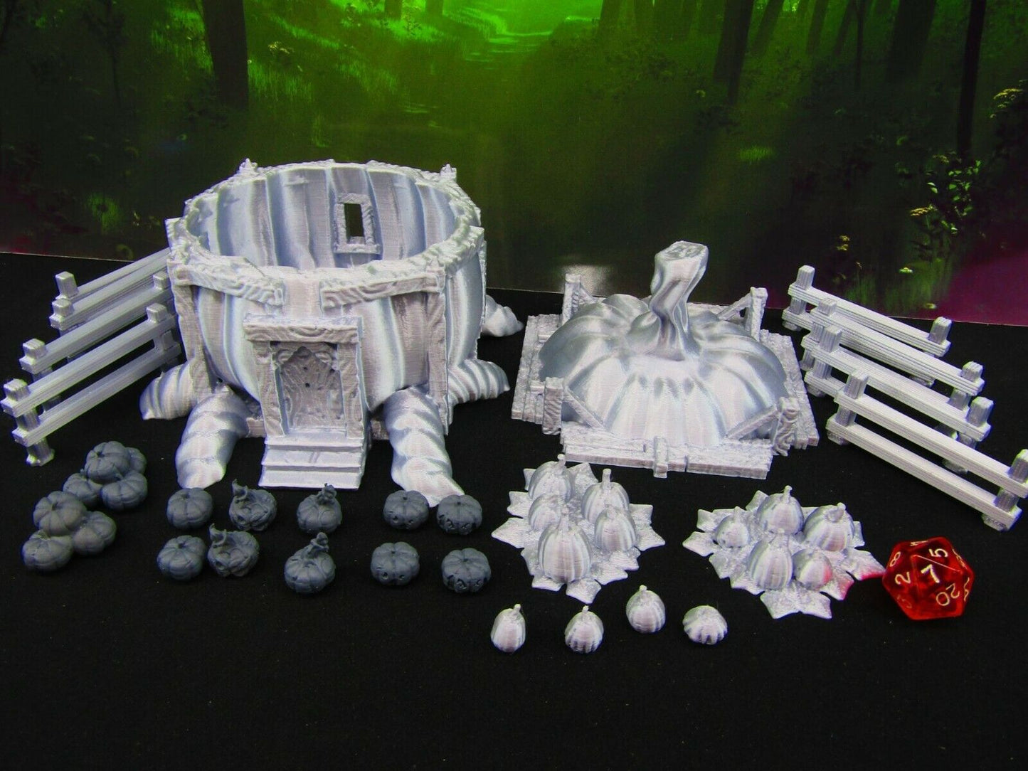 28pc Jack-O-Lantern Pumpkin Farm w/ Hut House Set Scatter Terrain Scenery