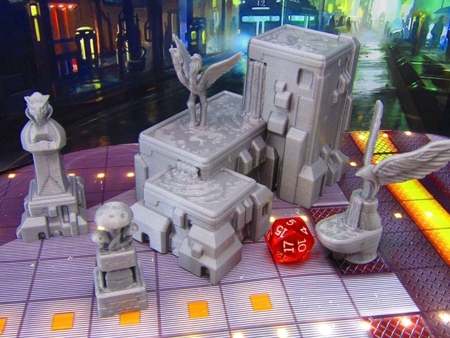 4pc Fountains and Statues Set Scenery Scatter Terrain 3D Printed Model 28/32mm