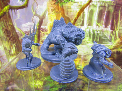 4pc Deepfin Tribe Marloch Race & Monstrosity Mini Miniature Figure 3D Printed