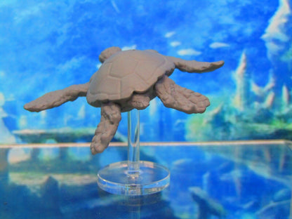 Large Underwater Sea Turtle With Rod & Flight Stand Mini Miniature 3D Printed