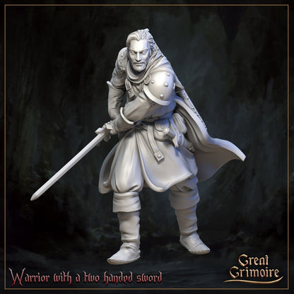 Warrior w/ Two Handed Sword Mini Miniature Model Figure RPG Tabletop Gaming D&D