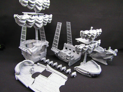 12" Tall Modular Pirate Ship Boat Scatter Terrain Scenery Sea Ocean War Gaming Cannons