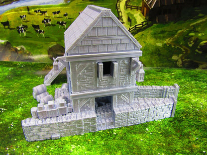 2 Floor Large River Grist Mill Grainery Scatter Terrain Scenery 3D Printed Model