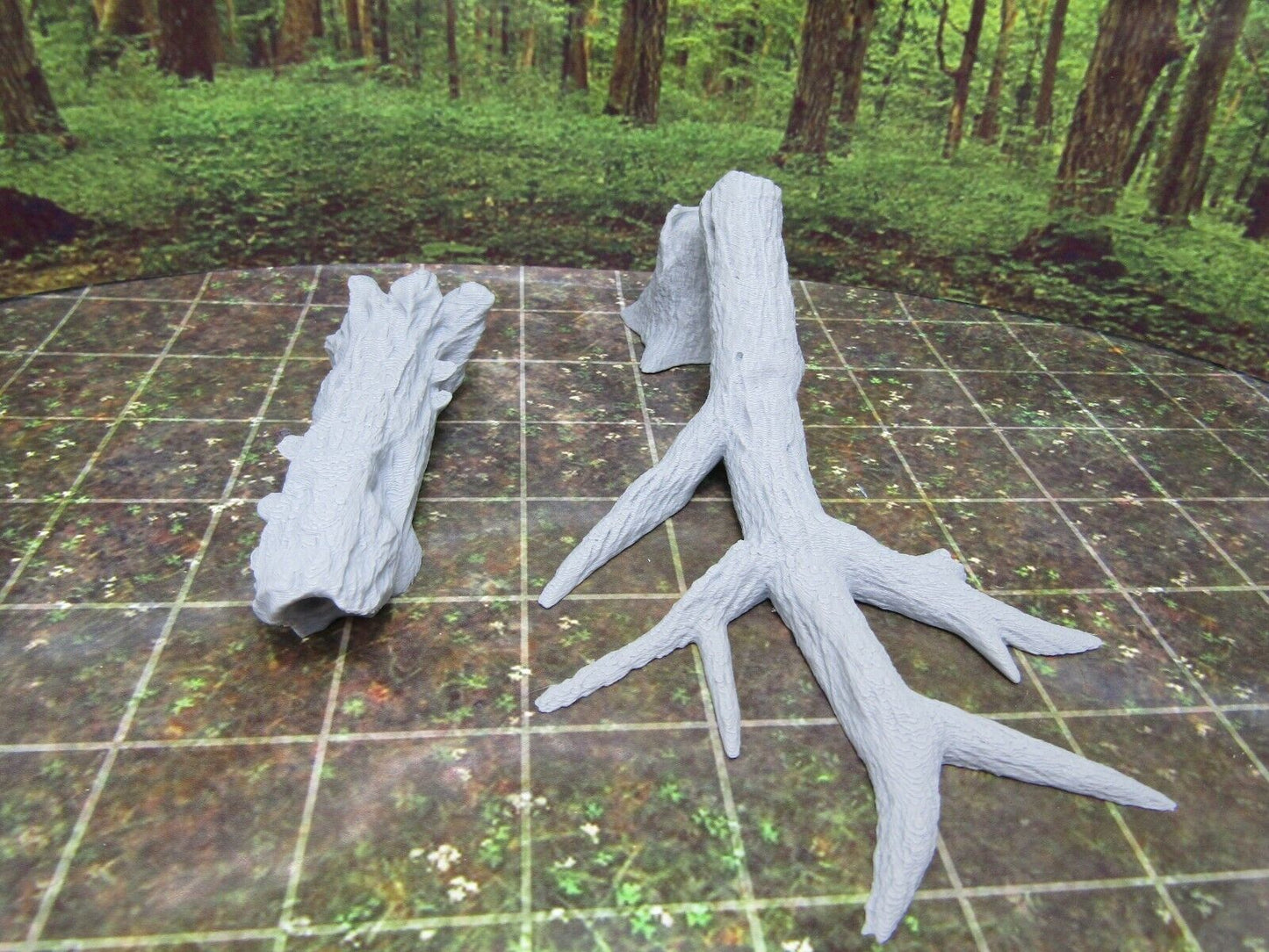 Fallen Tree and Mossy Log Pair Mini Scenery Terrain 3D Printed Model 28/32mm