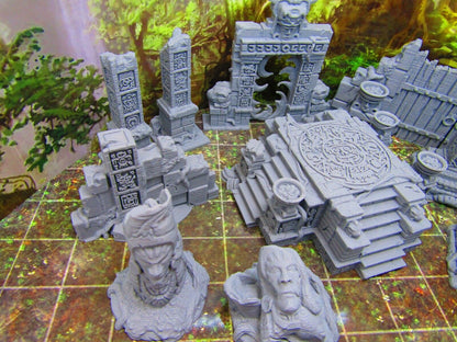 14pc Ancient Jungle Temple Ruins Scatter Terrain Scenery 3D Printed Model