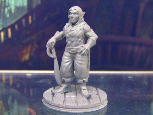 Elf Pirate w/ Cutlass Mini Miniature Figure 3D Printed Model 28/32mm Scale