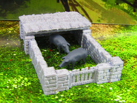 Farm Pig Pen & 2 Pigs Scatter Terrain Scenery 3D Printed Model 28/32mm Scale