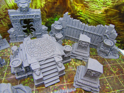 14pc Ancient Jungle Temple Ruins Scatter Terrain Scenery 3D Printed Model