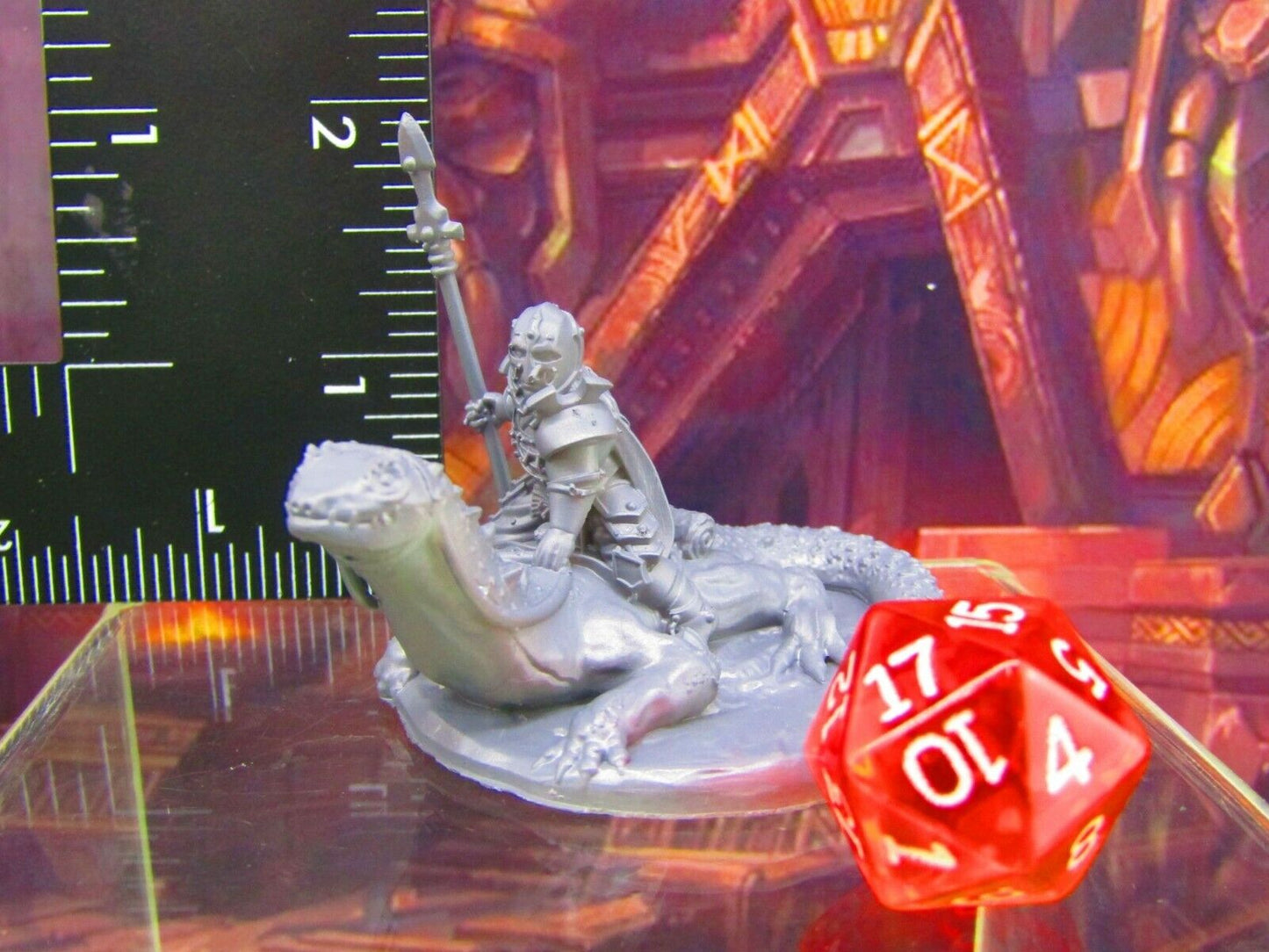 Lizard Mounted Warrior w/ Spear Mini Miniature Figure 3D Printed Model 28/32mm