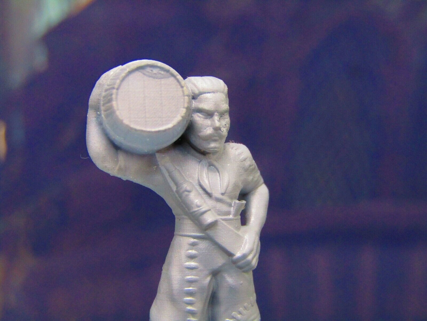 Mustached Human Pirate Crewman w/ Barrel Figure 3D Printed Model 28/32mm Scale