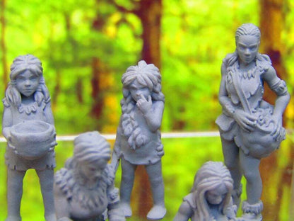5pc Villager Tribe Women & Children Set Mini Miniature 3D Printed Figure Model