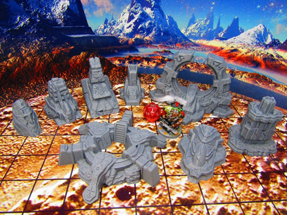 8 pc Ancient Runic Artifact Ruins Miniature Scatter Terrain Scenery 3D Printed