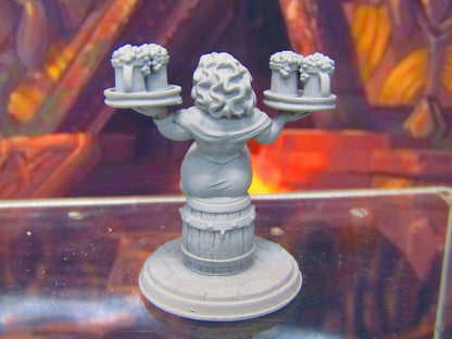 Dwarven Waitress Server Barkeep Barmaid Mini Miniatures 3D Printed Model 28/32mm