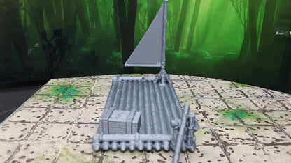Boat Raft w/ Sail for Dungeons & Dragons Tabletop RPG Gaming 28mm Miniature