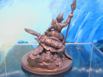 Sea Elf Rider on Turtle Mount Mini Miniature Figure 3D Printed Model 28/32mm