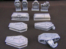 10pc Mimic Graveyard Tombstone Coffin Set Mini Miniature Model Character Figure
