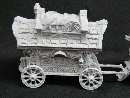 3 World Traveler Wagons Caravan and Horses Miniature Mini 3D Printed Model