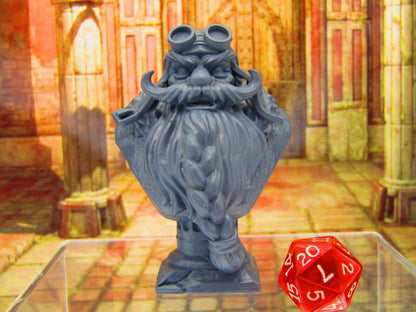Dwarven Aviator / Canonneer's Bust Statue Resin 3D Printed Model RPG Fantasy Gam