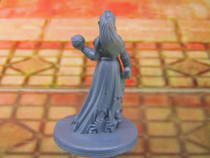 Dark Elf Cleric Female w/ Flail & Spell Mini Miniature Figure 3D Printed Model