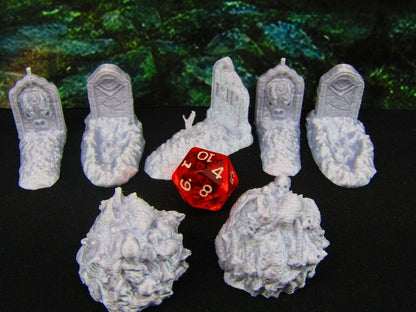 7pc Disturbed Graves and Bonepiles Graveyard Cemetery Scatter Terrain Scenery
