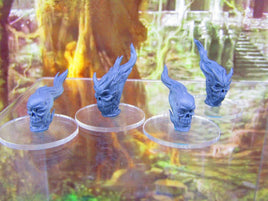 4pc Flaming Skulls Set Mini Miniatures 3D Printed Resin Model Figure 28/32mm